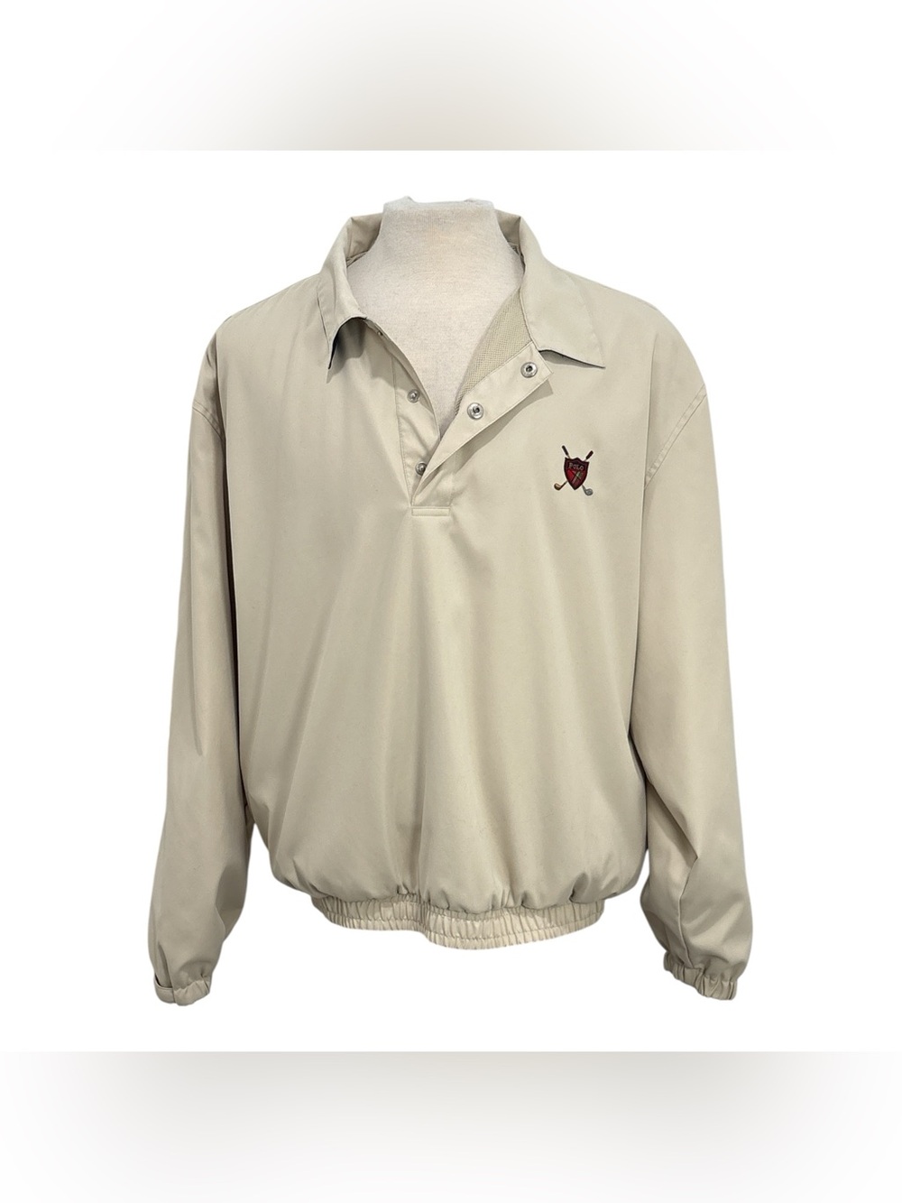 Polo Golf Ralph Lauren Windbreaker XL Beige Preppy Snaps Vintage Pullover 90s